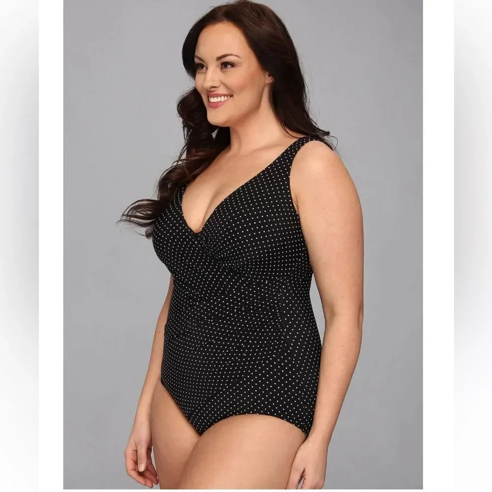 Miraclesuit Pin Point Oceanus V-neck Slimming One Piece Swimsuit